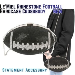 Delux Football Black Silver Rhinestone Crossbody Clutch +Bonus Comfort Strap NEW